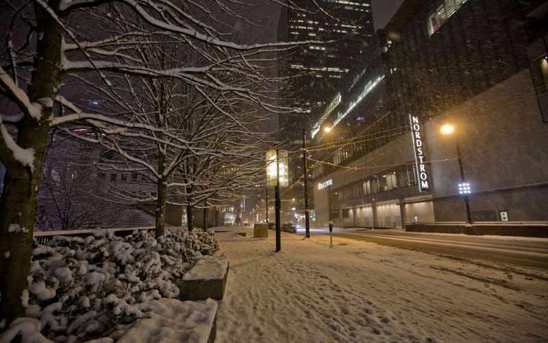 снегопад, февраль, город, улица, ночь, вечер, тротуар, зима
