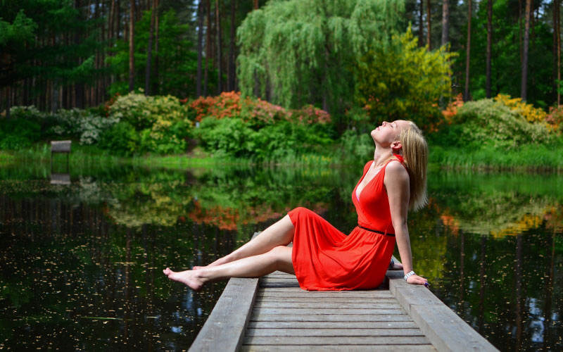 women, jetty, lake, pier, fashion, people, outdoors, lifestyle, female, summer, leisure, woman, girl, nature, water, relaxation, red