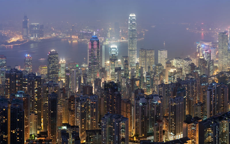 panoramic, view, hong kong, skyline, victoria peak, cityscape, night, lights, skyscrapers