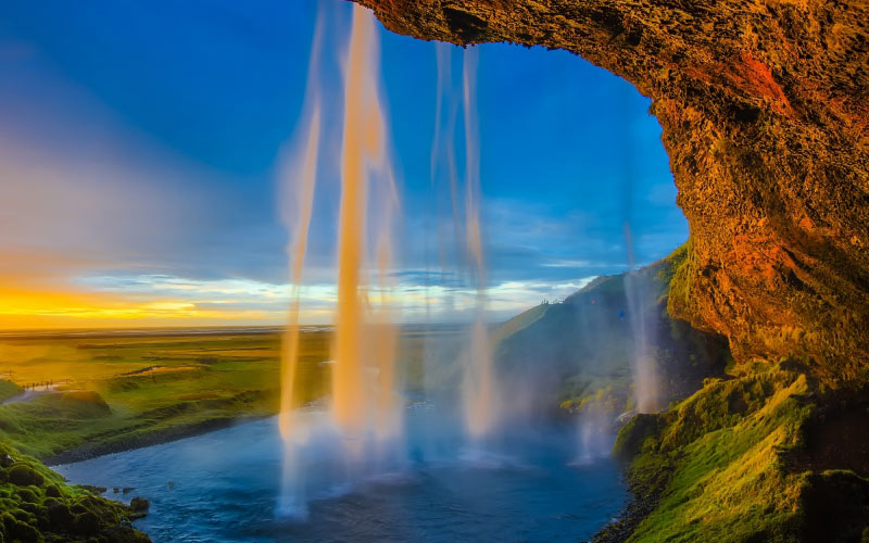 исландия, скогафосс, достопримечательность, пейзаж, утес, природа, на открытом воздухе, водопад, поток, вода, закат, сумерки