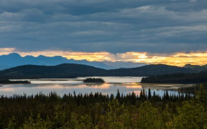 sunset, tetlin national wildlife refuge, alaska, united states, nature, landscape, mountains, clouds, forest