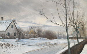 laurits andersen ring, winter, road, village, path, painting, landscape, oil, canvas