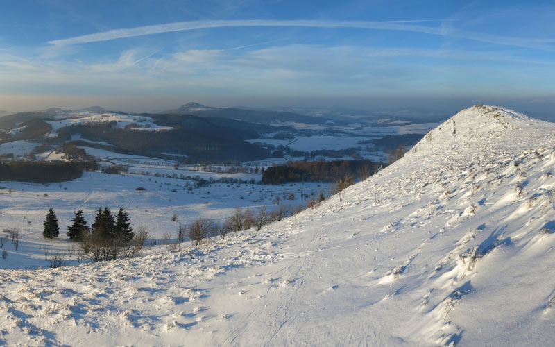 winter, abtsrodaer kuppe, view, landscape, mountains, snow, blue, sky