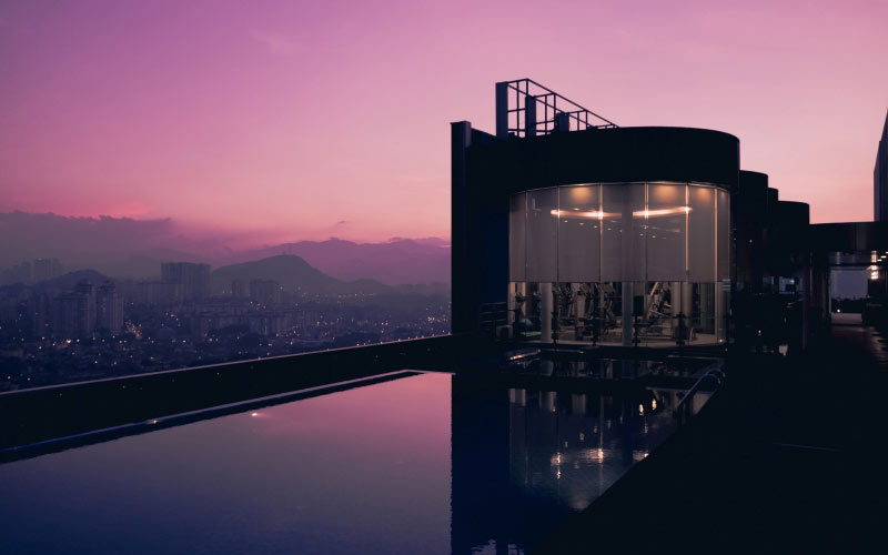 swimming, pool, sunset, hotel, rooftop, swimming pool, malaysia, architecture, building, night, dusk, cityscape, urban, city, sky, reflection, illuminated, water, waterfront, skyscraper, purple
