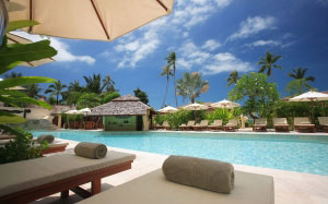 beach chairs, clouds, hotel, idyllic, leisure, luxury, palm, palm trees, resort, vacation, summer, pool