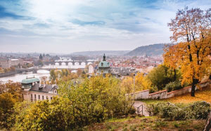 autumn, prague, overlooking, historic, town, architecture, building, city, fall