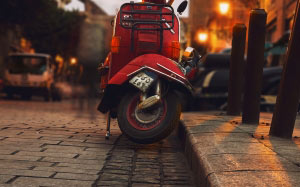motor scooter, asphalt, blur, city, close-up, street, evening, lights