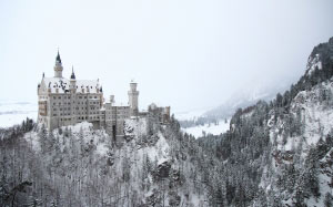 гора, снег, зима, архитектура, горный хребет, замок, время года, германия, нойшванштайн, бавария, пейзаж