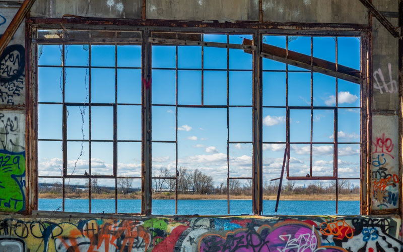abandoned, graffiti, building, window, ruins