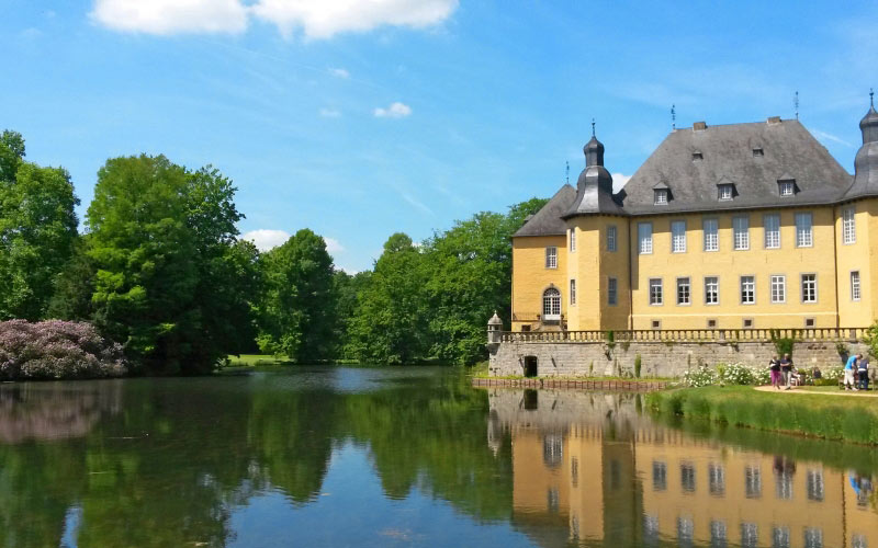 architecture, lake, building, chateau, palace, old, river, reflection, park, romantic, castle, residence, garden, tourism, germany, historically, baroque, manor, house, niederrhein