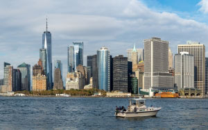 панорама, нижний манхэттен, губернаторский остров, город, архитектура, сша, нью-йорк