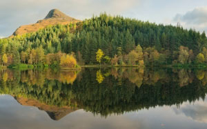 water, reflection, glencoe lochan, pap of glencoe, nature, landscape, forest, mountain, autumn, fall, lake