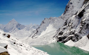 landscape, mountains, snow, winter, lake, glacier, alps, mountain pass