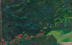 rose hedge, painting, art, landscape, oil, canvas