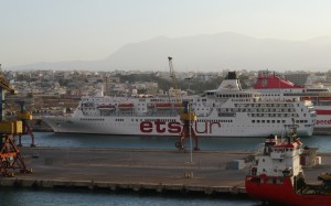 ship, vehicle, aegean paradise, heraklion, kreta, city, cityscape, port, cranes