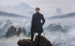 caspar david friedrich, painting, landscape, art, oil, canvas, nature, picture, fog, midst, hiker, rocky, romanticism