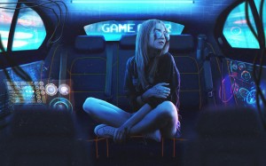 игра, девушка, синий, подсветка, транспорт, пассажир, машина, автомобиль, неоновый, видео игры, компьютерные игры