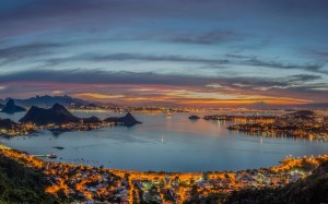 view, rio de janeiro, city, brazil, landscape, architecture, bay, ocean, sea, night, evening