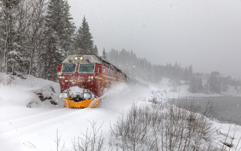train, norway, vehicles, winter, landscape, snow