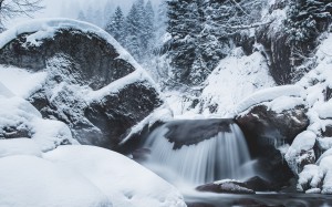 snow, river, water, winter, nature, waterfall, stream, wilderness, rocks, water, mountains, landscape, forest