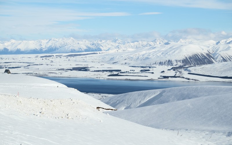 winter, lake, tekapo, landscape, mountains, snow, nature
