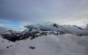 mountain rothorn, vorarlberg, fog, snow, winter, mountains, clouds, landscape, nature