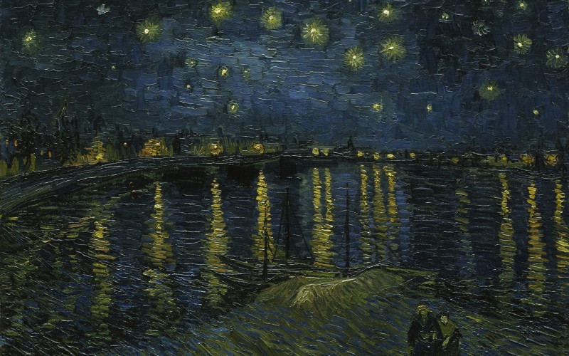 vincent van gogh, starry night over the rhone, painting, art, landscape, oil, canvas