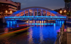 архитектура, мост элгин, мост, река, сингапур, ночь, город