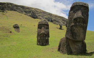 mountains, hill, old, monument, statue, face, sculpture, ruins, civilization, monolith, easter island, megalith, rapa nui, moai, ancient, history, historic