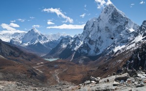 cholatse, ama dablam, peaks, glacial, lake, great himalayan range, mahalangur himal, chola valley, nepal, himalayas, landscape, nature, mountains