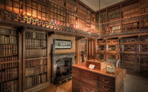 room, abbotsford house, interior, library, bookshelves, fireplace, table
