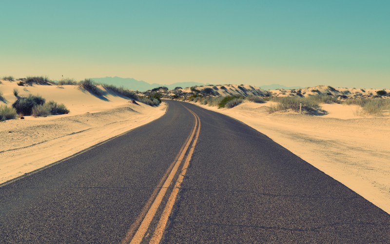 landscape, horizon, road, desert, dune, highway, asphalt, trip, path