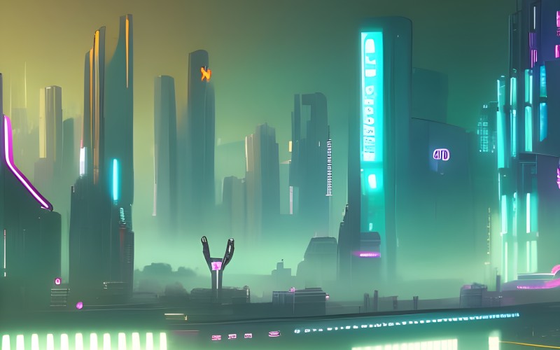 art, night, cyberpunk, city, technology, painting