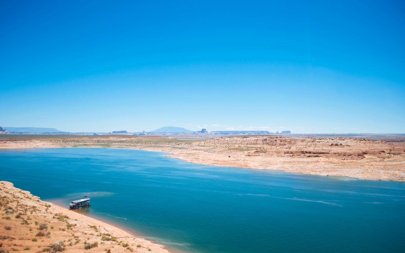 water, sky, sand, nature, landscape, plains, soil, river, boat, horizon, blue, brown, scenics, outdoors, land, travel