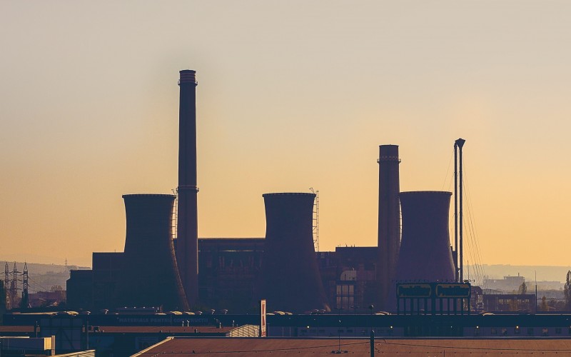 city, dawn, sunset, industry, air pollution, architecture, dusk, evening, factory, smoke, environment, power station, towers