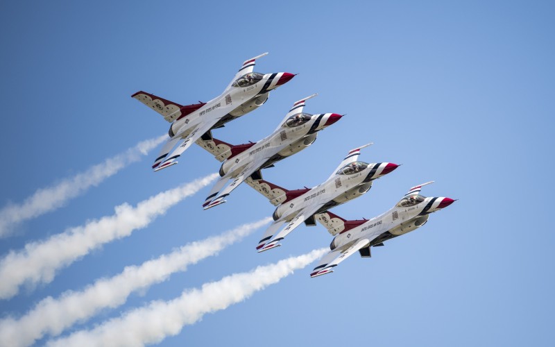 air force, thunderbird, maneuver, air show, airplane, aircraft, plane