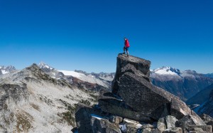 landscape, nature, sky, adventure, daylight, high, hike, mountains, mountain peak, outdoors, peak, rocks, scenic, top, mountain range, leisure activity, activity, standing, snow, hiking, winter, climbing, sports, people, snowcapped mountain, blue, man, men