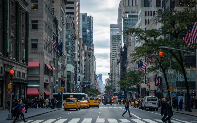 city, cars, crossing, road, america, architecture, avenue, big apple, buildings, business, downtown, intersection, new york, ny, pedestrians, people, shopping, skyscrapers, streets, taxi, traffic, traffic light, urban, vehicles, transportation, usa