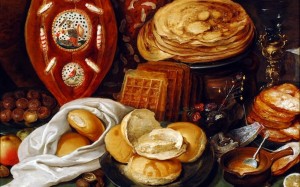 still life, pancakes, waffles, holidays, christmas, xmas, new year, bread, art, painting, oil, hans francken, hieronymous francken ii