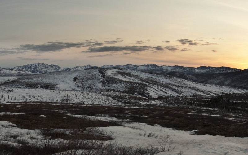 mount wright, landscape, snowy, mountains, spring, sunset, alaska, winter