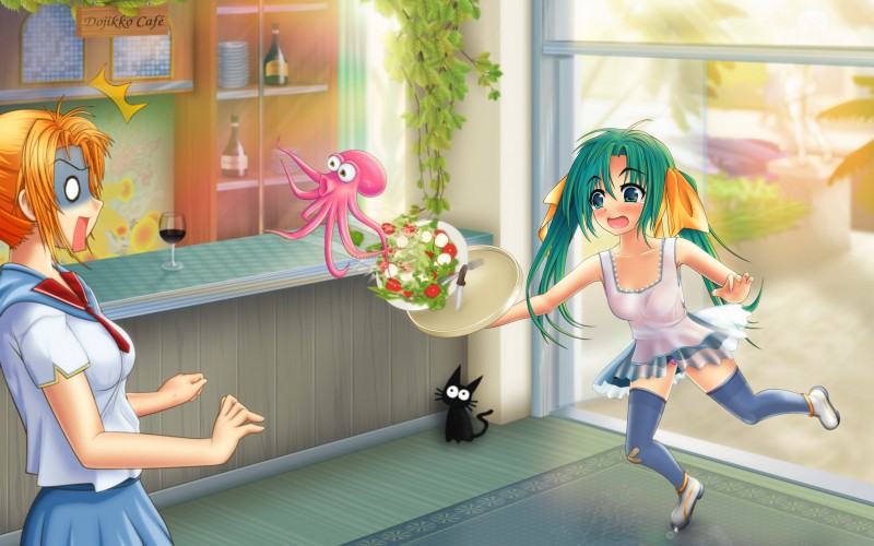 anime, girls, dojikko, painting, cartoon, japan, women, people