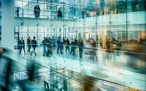 office building, glass walls, glass, people, modern