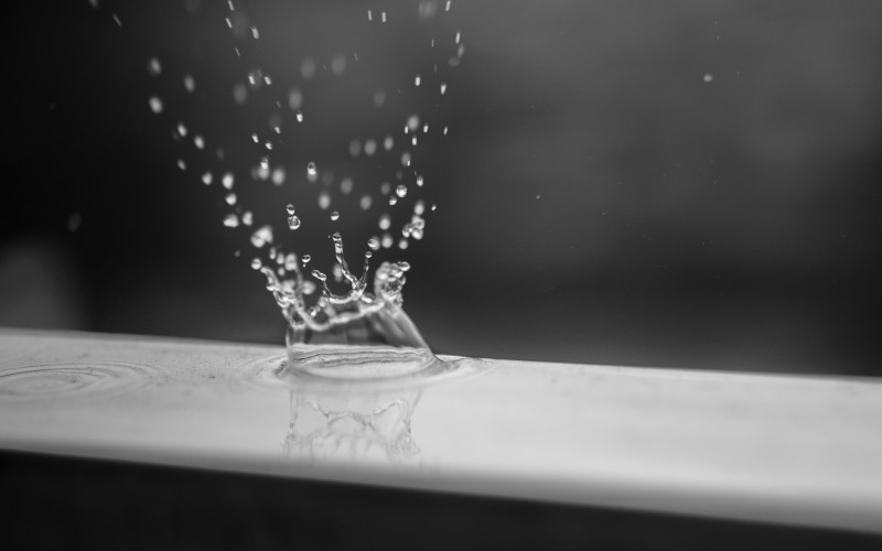 drop, water, rain, splash, black and white