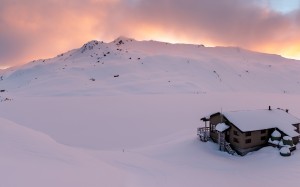 winter angelus hut, angelus lake, clouds, sunset, nelson lakes national park, new zealand, mountains, winter, snow, hut, cabin, landscape, nature
