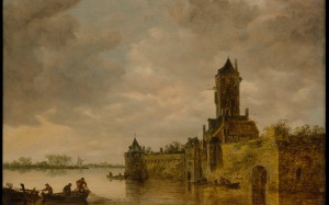 architecture, castle, palace, old, historical, jan van goyen, castle by a river, painting, art, valkhof castle, oil